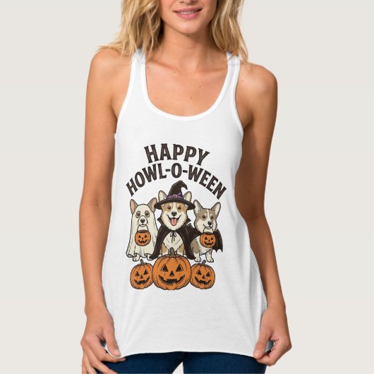 Fröhliches Howl-O-Ween Corgi Halloween Hund Vector Tank Top (Vorderseite)