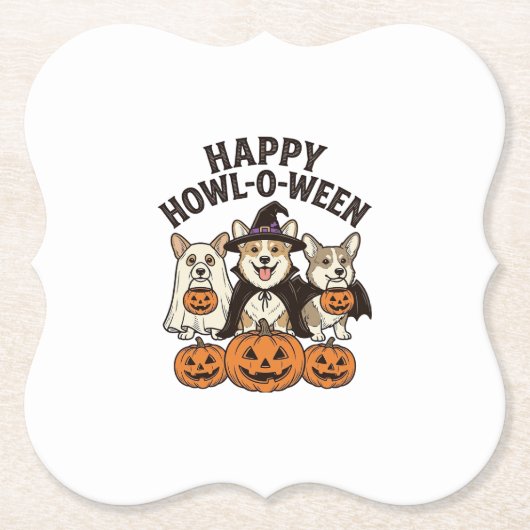 Fröhliches Howl-O-Ween Corgi Halloween Hund Vector Untersetzer (Vorderseite)