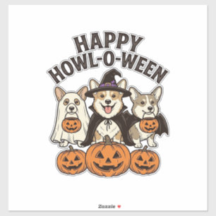 Fröhliches Howl-O-Ween Corgi Halloween Hund Vektor Aufkleber