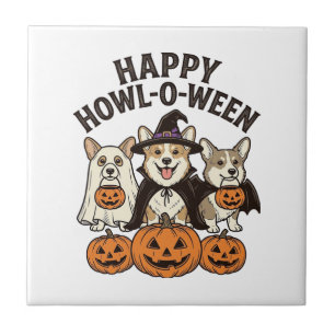 Fröhliches Howl-O-Ween Corgi Halloween Hund Vektor Fliese