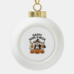 Fröhliches Howl-O-Ween Corgi Halloween Hund Vektor Keramik Kugel-Ornament