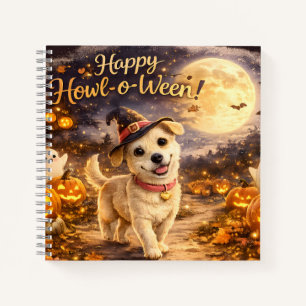 Fröhliches Howl-o-Ween Süßer Hund Halloween-Design Notizblock