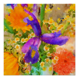 Fröhliches Iris Watercolor Bouquet Poster