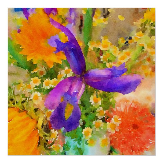 Fröhliches Iris Watercolor Bouquet Poster (Vorderseite)