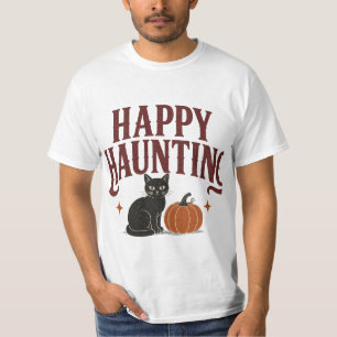 Fröhliches Jagen Vintage Schwarze Katze Halloween- T-Shirt