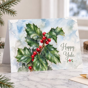 Fröhliches Julfest Winter Stechpalmenblätter und r Feiertagskarte