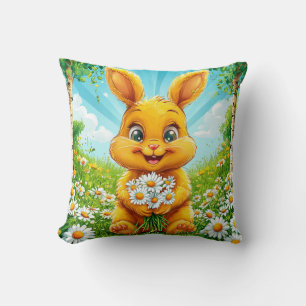 🐰🌼 Fröhliches Kaninchen Kamille Wiese Cozy Dekor Kissen