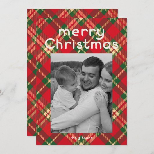 Fröhliches Kariertes Foto Feiertagskarte (Vorne/Hinten)
