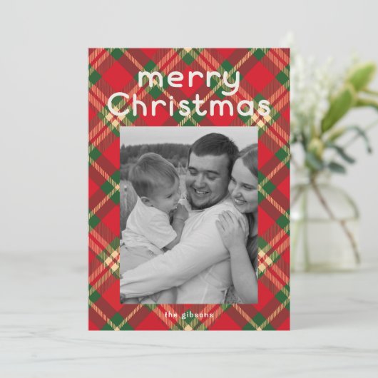 Fröhliches Kariertes Foto Feiertagskarte (Stehend Vorderseite)