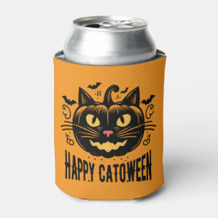 Fröhliches Katoween schwarze Katze Kürbis Gesicht  Dosenkühler