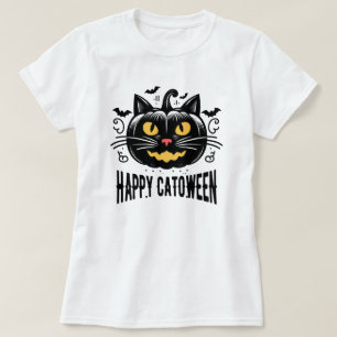 Fröhliches Katoween schwarze Katze Kürbis Gesicht  T-Shirt