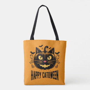 Fröhliches Katoween schwarze Katze Kürbis Gesicht  Tasche