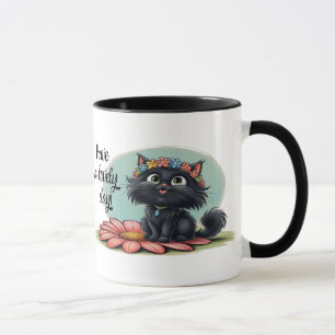 Fröhliches Kitten auf einer Blume - Lächeln Sie mi Tasse
