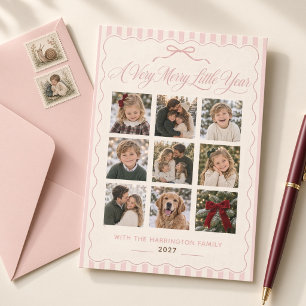 Fröhliches Kleines Jahr Rosa Schleife Weihnachts-F Feiertagskarte