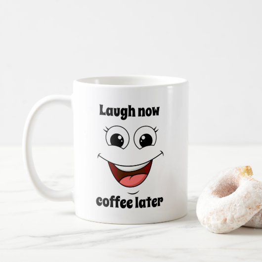 fröhliches lachendes Gesicht, lachen jetzt Kaffee  Kaffeetasse (Mit Donut)