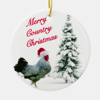 Fröhliches Land-Weihnachtshuhn mit Keramik Ornament