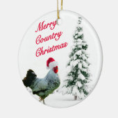 Fröhliches Land-Weihnachtshuhn mit Keramik Ornament (Links)