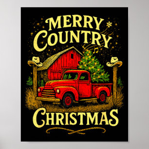 Fröhliches Landweihnachten Vintage-LKW und Scheune Poster