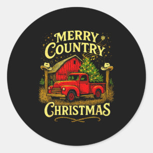 Fröhliches Landweihnachten Vintage-LKW und Scheune Runder Aufkleber