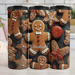 Fröhliches Lebkuchen-Cookie-Raster Thermosbecher