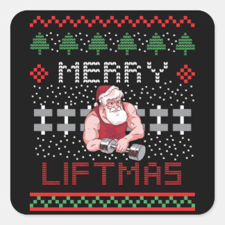 Fröhliches Liftmas hässlich Weihnachtsdesign Quadratischer Aufkleber