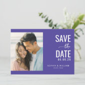 Fröhliches Lila Modern Foto Save The Date (Stehend Vorderseite)