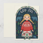 Fröhliches Mädchen im roten Pullover Feiertagskarte (Vorne/Hinten)