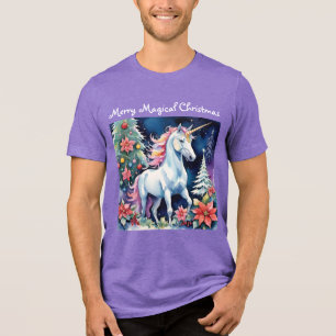 Fröhliches Magisches Weihnachts-Einhorn & Weihnach Tri-Blend Shirt