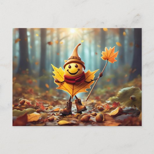 Fröhliches Männlein als Herbstblatt Postkarte (Vorderseite)