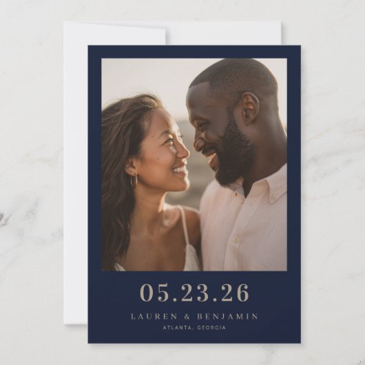 Fröhliches Marine-Foto Save The Date (Vorderseite)