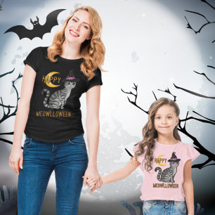 Fröhliches Meowlloween Lustige Zeichentrickkatze m T-Shirt