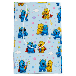 Fröhliches Monster-Freunde-Feiermuster Mittlere Geschenktüte