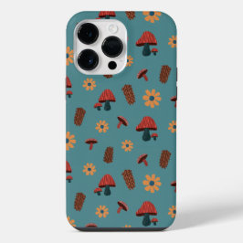 Fröhliches Mushroom Nature Lover Pattern (blau Aqu iPhone 14 Pro Max Hülle