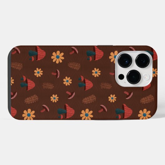 Fröhliches Mushroom Nature Lover Pattern (Braun) iPhone Hülle (Rückseite (Horizontal))