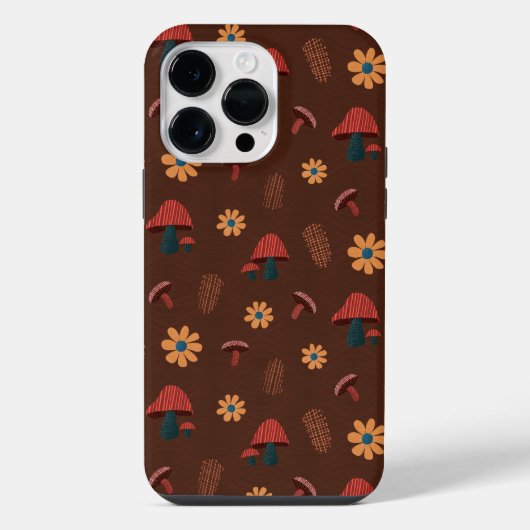 Fröhliches Mushroom Nature Lover Pattern (Braun) iPhone Hülle (Rückseite)