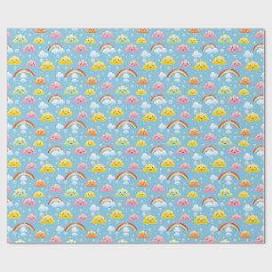 Fröhliches Muster mit Lächelwolken und Regenbogen Geschenkpapier