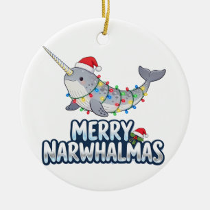 Fröhliches Narwhal-Weihnachten mit Weihnachtsmannm Keramik Ornament