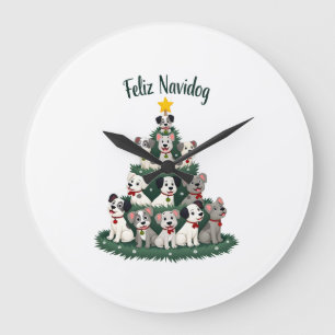 Fröhliches Navidog Weihnachten Hund T-Shirt, Lusti Große Wanduhr