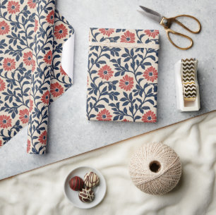 Fröhliches Navy-Korallen-Blumen-Vintage Geschenkpapier