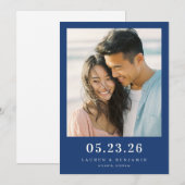 Fröhliches Navy Minimalist Foto Save The Date (Vorne/Hinten)