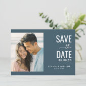 Fröhliches Navy Minimalist Foto Save The Date (Stehend Vorderseite)