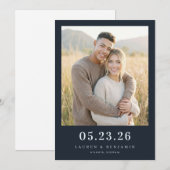 Fröhliches Navy Minimalist Foto Save The Date (Vorne/Hinten)