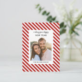 fröhliches neues Jahr, modernes Foto mit rotem Str Postkarte (Stehend Vorderseite)