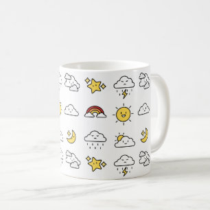 fröhliches Niedlich-Wetter-Icon-Muster Kaffeetasse
