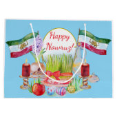 Fröhliches Norooz Haft Sin mit Löwe und Sonnenflag Große Geschenktüte (Rückseite)