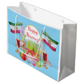 Fröhliches Norooz Haft Sin mit Löwe und Sonnenflag Große Geschenktüte (Vorderseite Schrägansicht)