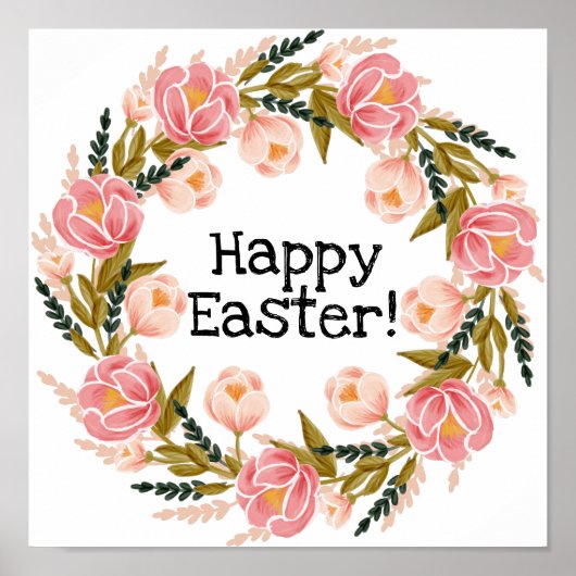 Fröhliches Osterblau-Blumenkreideposter Poster (Vorne)