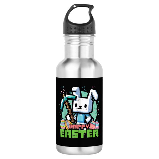 Fröhliches Osterhase Pixel Spiel  Edelstahlflasche (Vorderseite)