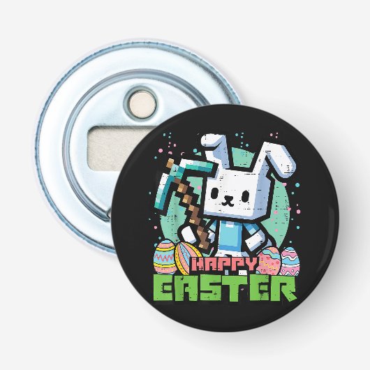 Fröhliches Osterhase Pixel-Spiel  Flaschenöffner (Vorderseite)