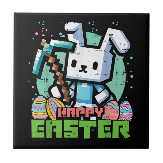 Fröhliches Osterhase-Pixel-Spiel  Fliese (Vorderseite)